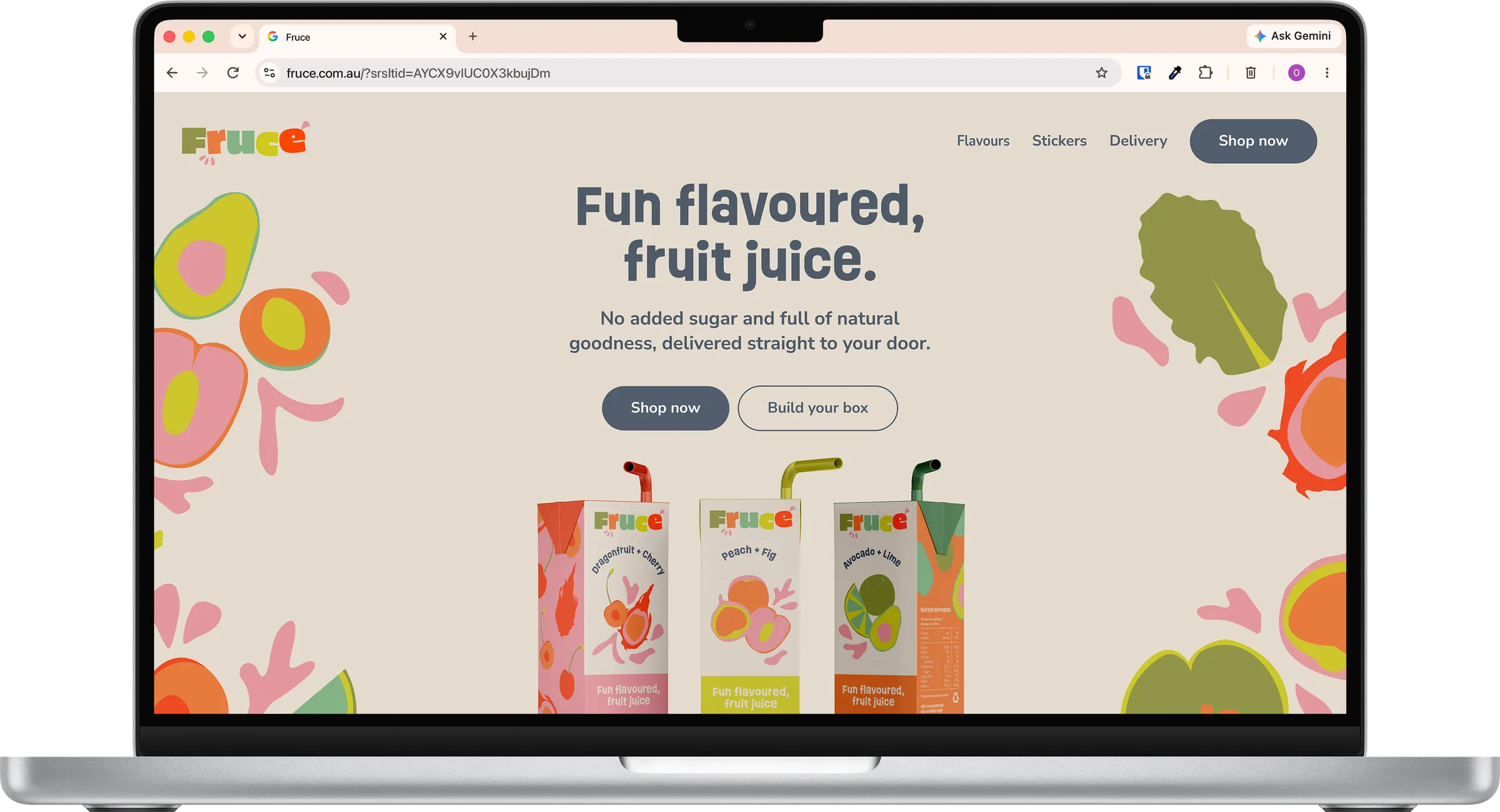 Fruce landing page hero on laptop